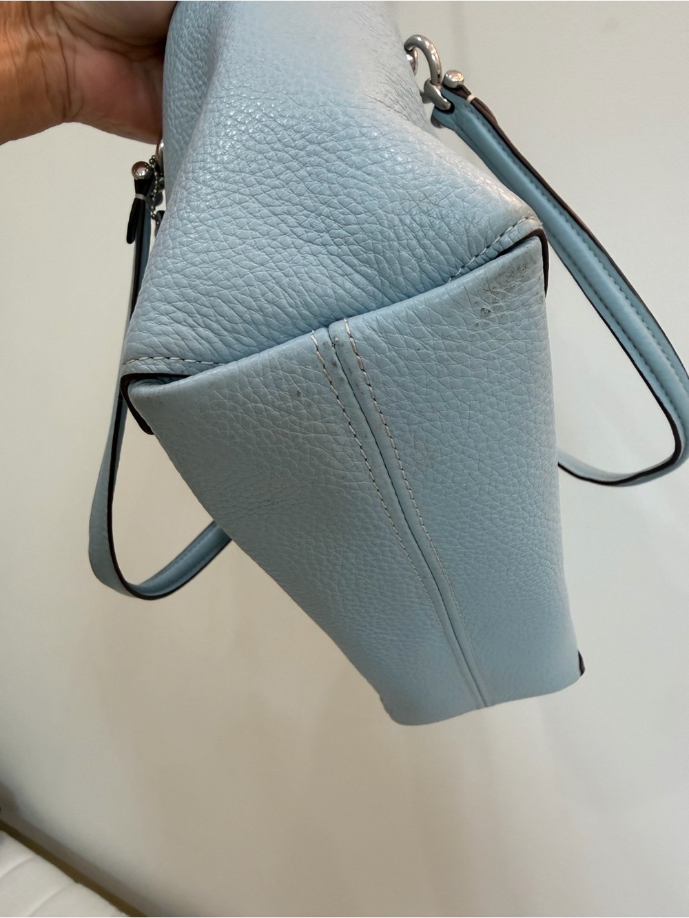 Coach Kacey Satchel. Pebbled Leather Tote Bag in Light Blue - Picture 5 of 7